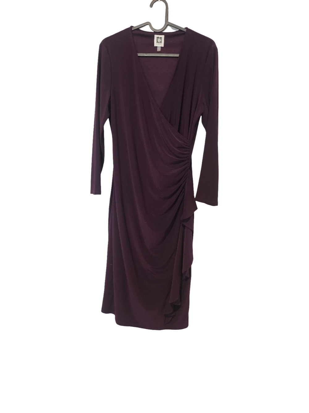 Elegant Plum Wrap-Style Long Sleeve Dress